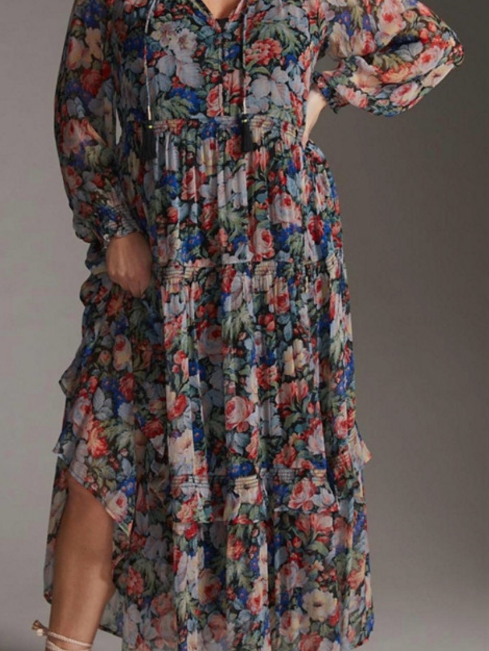 Anthropologie The Marais Floral Midi Dress in Blue, Green & Pink
